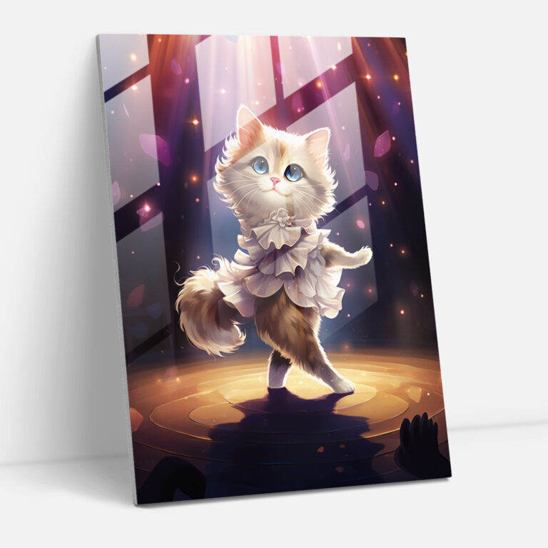 Animals Dressed Like Humans - Dancing Cat Glass Print - Animals Dressed Like Humans, Spotlight, Dress, Cat