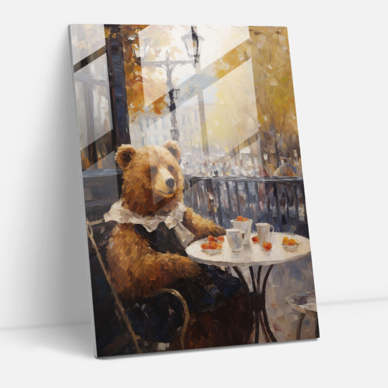 Bear Dressed Like Human Glass Print - Animals Dressed Like Humans, Glass Print, Home Decoration, Glass Wall Art