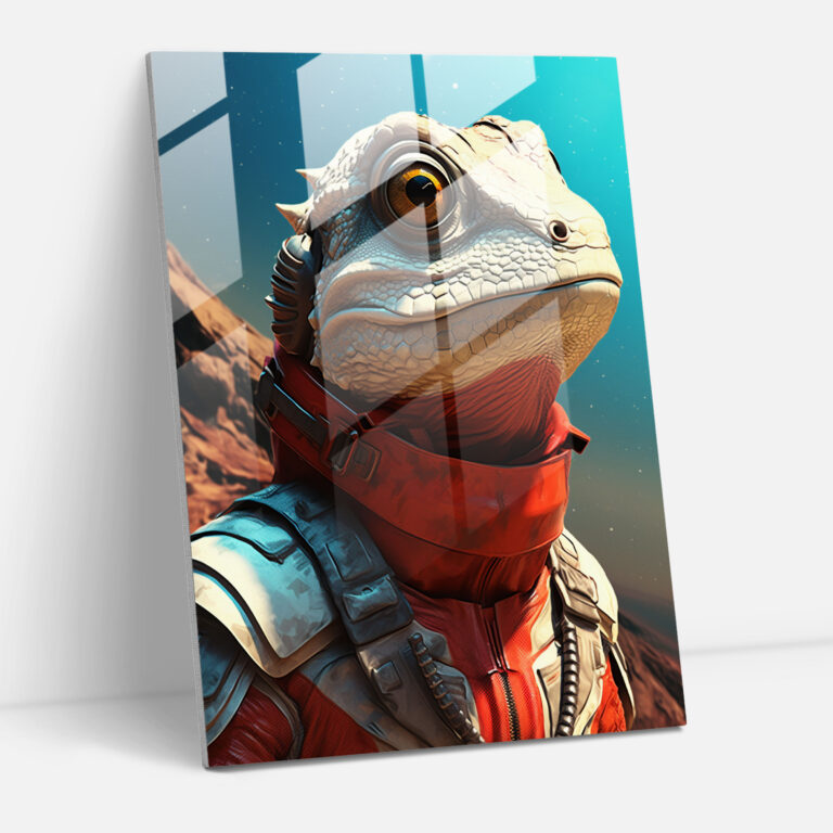 Lizard Dressed Like Human Glass Print - Animals Dressed Like Humans, Glass Art, Glass Wall Art, Lizard