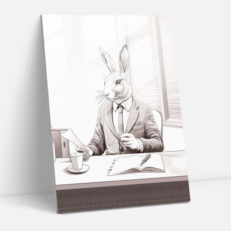 Minimalist Animals Glass Print - Animals Dressed Like Humans, Home Decoration, Coffee, Animals Dressed Like Humans