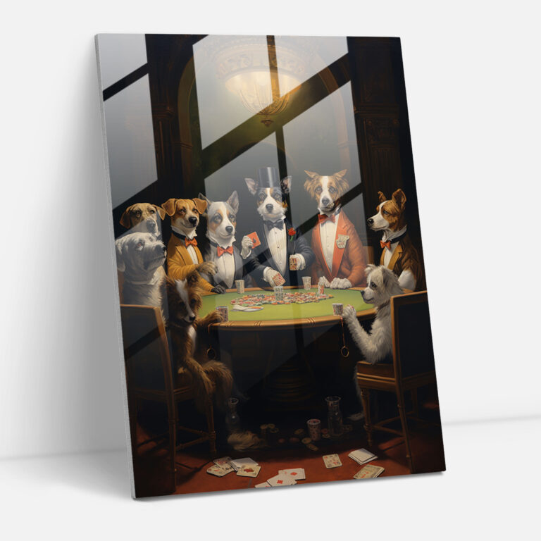 Dogs Dressed Like Humans Glass Print - Animals Dressed Like Humans, Formal Attire, Playing Poker, Glass Print