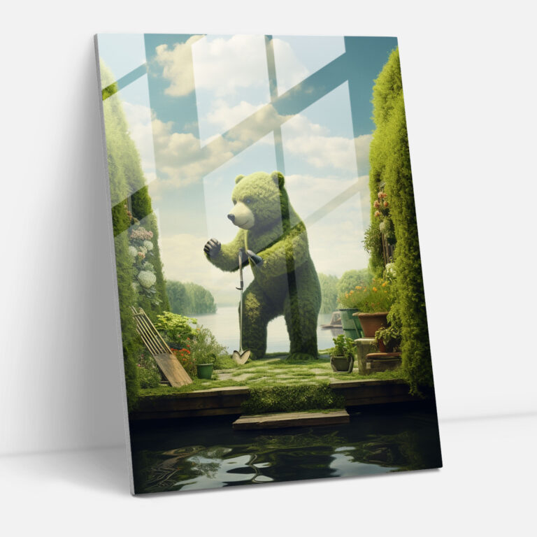 Bear Dressed Like Humans Glass Print - Animals Dressed Like Humans, Fantastical Topiary Garden, Glass Print, Home Decoration