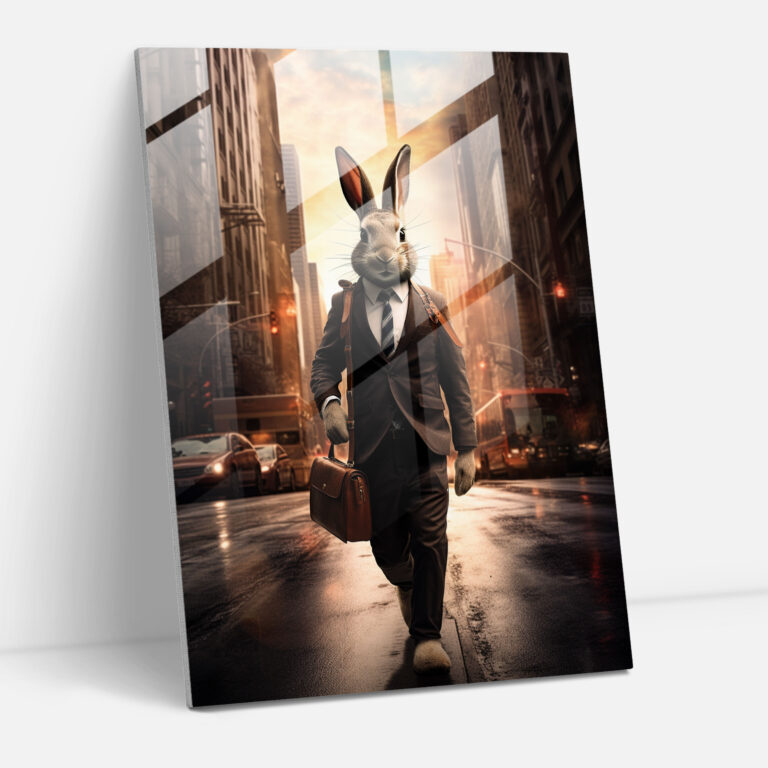 Animals Dressed Like Humans Wall Decoration - Animals Dressed Like Humans, Rabbit In A Business Suit, Busy City Street, Holding A Briefcase