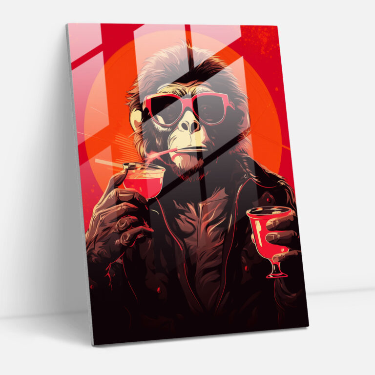 Animals Dressed Like Humans Glass Art - Animals Dressed Like Humans, Monkey Wearing Leather Jacket, Animals Dressed Like Humans, Glass Print