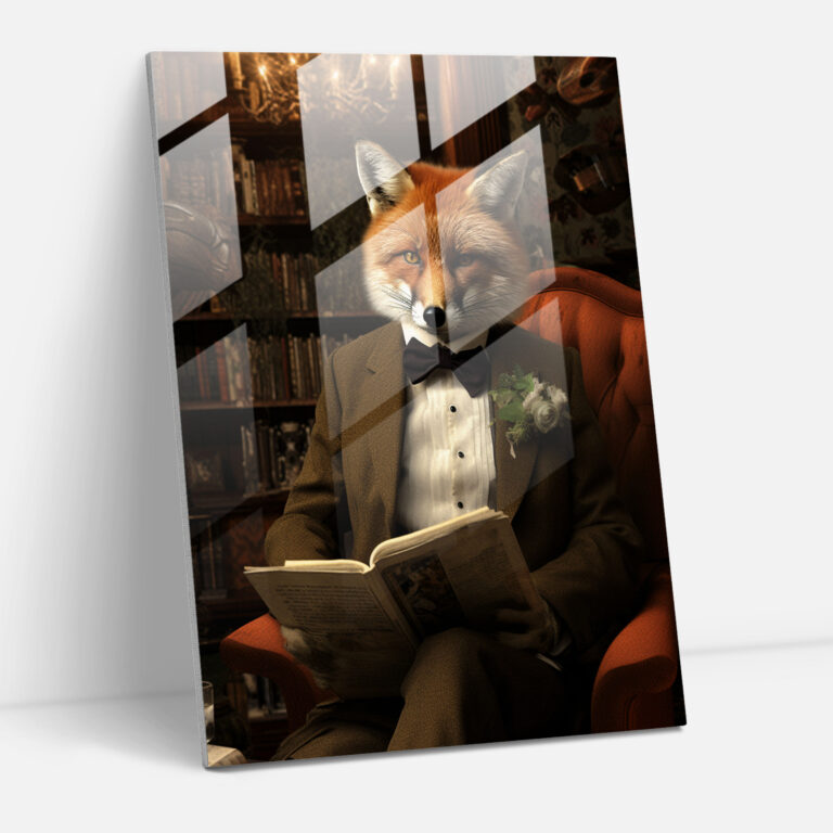 Animals Dressed Like Humans Modern Art - Animals Dressed Like Humans, Reading A Newspaper, Glass Print, Home Decoration
