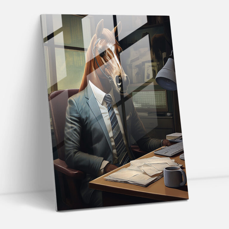 Animals Dressed Like Humans Glass Wall Art - Animals Dressed Like Humans, Horse Wearing Tie, Glass Wall Art, Glass Art