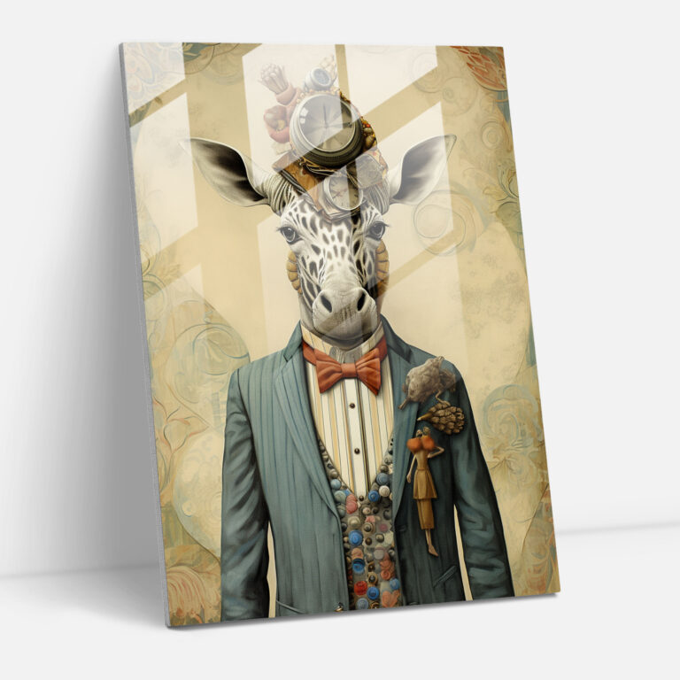 Whimsical Animals Glass Print - Animals Dressed Like Humans, Wall Decoration, Quirky Outfits, Home Decoration