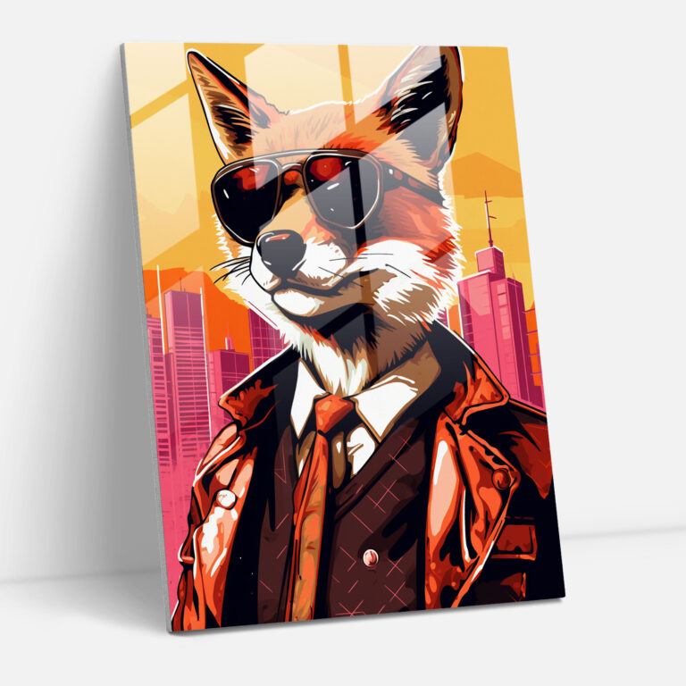 Animals Dressed Like Humans Glass Art - Animals Dressed Like Humans, Cityscape Backdrop, Glass Print, Glass Wall Art