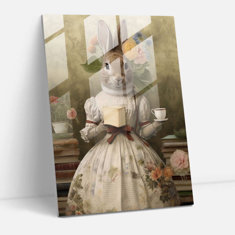 Animals Dressed Like Humans Glass Art - Animals Dressed Like Humans, Modern Art, Antique Teacups And Books, Glass Art