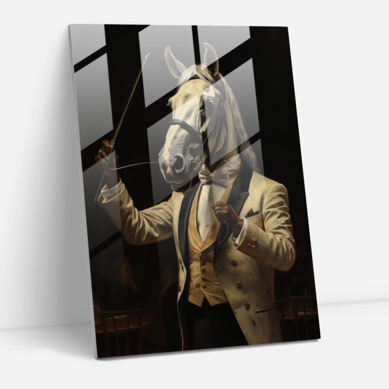 Elegant Equine Glass Print - Animals Dressed Like Humans, Wall Decoration, Modern Art, Elegant Equine