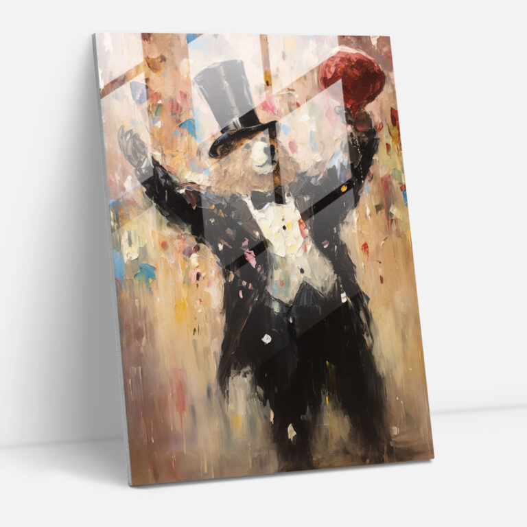 Graceful Bear Glass Print - Animals Dressed Like Humans, Glass Wall Art, Impressionist Painting, Graceful Bear