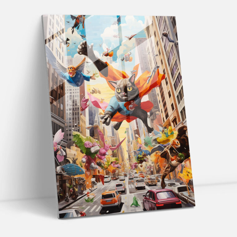 Animal Superheroes Glass Print - Animals Dressed Like Humans, Glass Print, Home Decoration, Flying