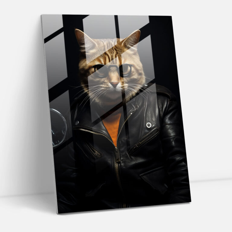 Cool Cat Glass Wall Art - Animals Dressed Like Humans, Wall Decoration, Glass Wall Art, Home Decoration