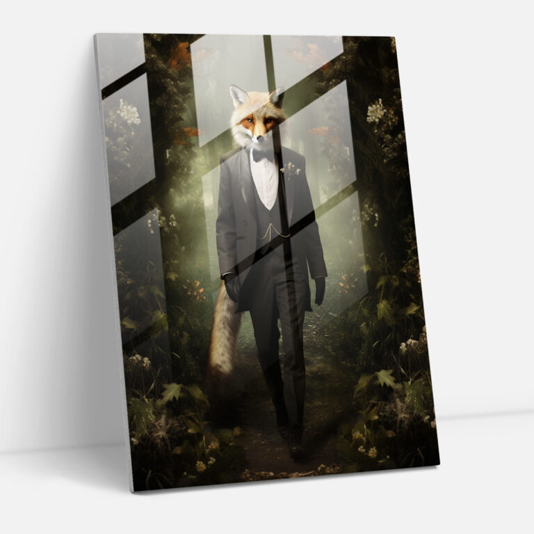 Fantastical Fox Glass Print - Animals Dressed Like Humans, Glass Art, Animals Dressed Like Humans, Tuxedo