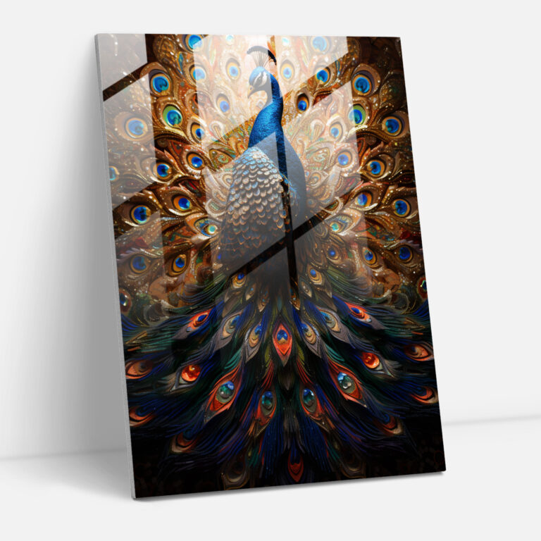 Extravagant Peacock Glass Wall Art - Animals Dressed Like Humans, Wall Decoration, Colorful Mosaic, Modern Art