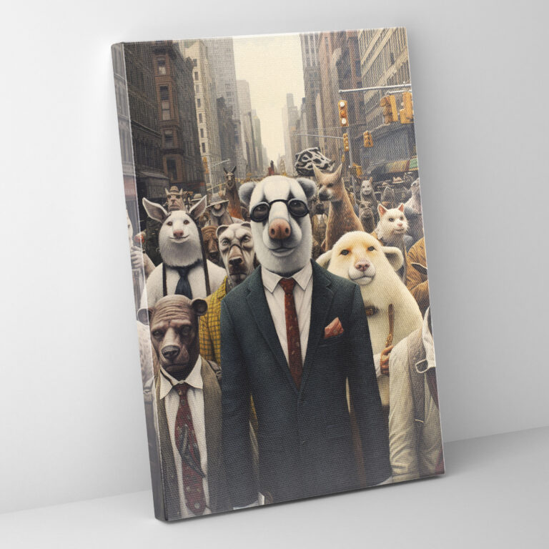 Animals Dressed Like Humans Wall Decoration - Animals Dressed Like Humans, Canvas Print, Wall Art, Busy City Street