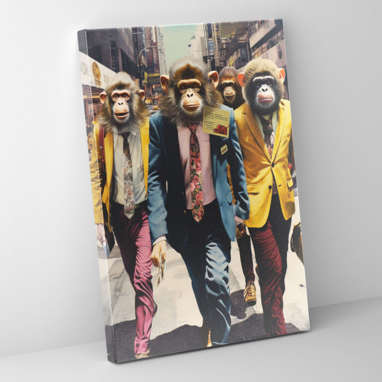 Animals Dressed Like Humans Canvas Print - Animals Dressed Like Humans, Collage Monkeys, City Street, Wall Art