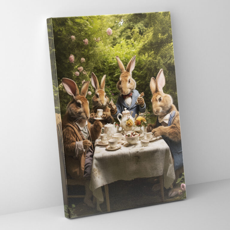 Animals Dressed Like Humans Canvas Wall Art - Animals Dressed Like Humans, Rabbits, Digital Collage, Animals Dressed Like Humans