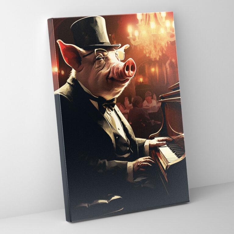 Animals Dressed Like Humans Wall Art Poster - Animals Dressed Like Humans, Pig, Retro Style Poster, Canvas Print