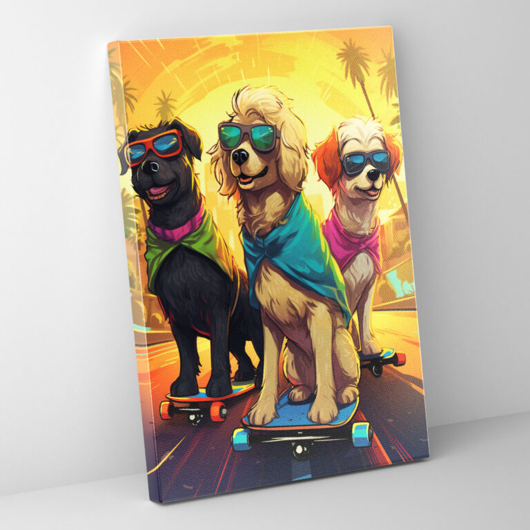 Animals Dressed Like Humans Wall Art - Animals Dressed Like Humans, Home Decoration, Canvas Wall Art, Skateboarding Dogs