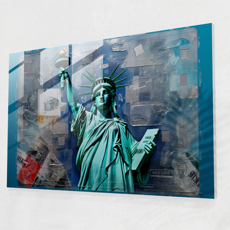 American Express Card Glass Wall Art - American Express, Glass Art, Collage, Landmarks