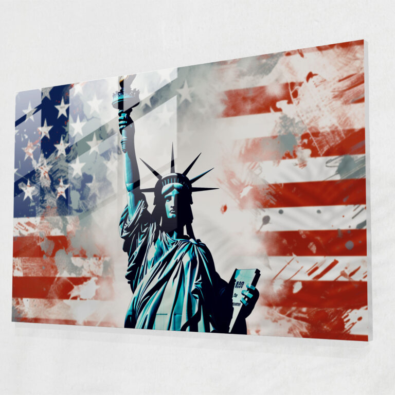 Liberty And Prosperity Glass Print - American Express, Statue Of Liberty, Glass Wall Art, Glass Print