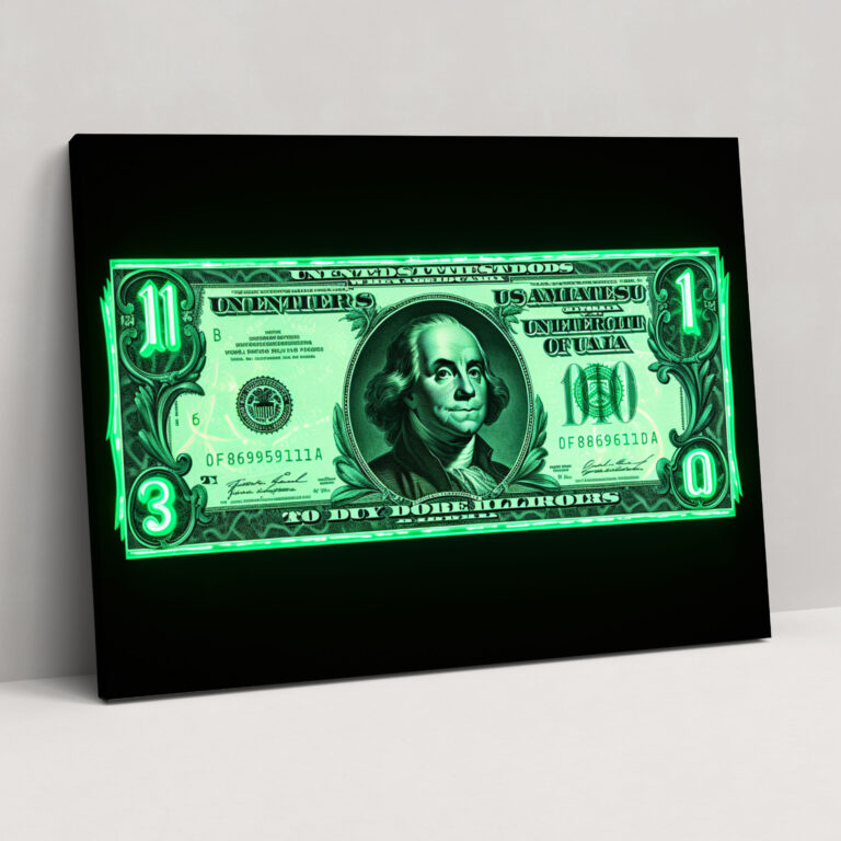 Neon American Dolar Wall Art - American Express, Wall Decoration, Vibrant Colors, Canvas Print