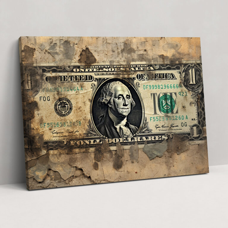 American Dolar Vintage Canvas Print - American Express, Wall Decoration, Aged Dollar Bill, American Currency