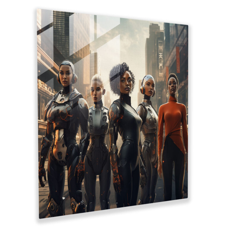 Amazon Women Futuristic Glass Print - Amazon Women, Futuristic, Cityscape, Glass Art
