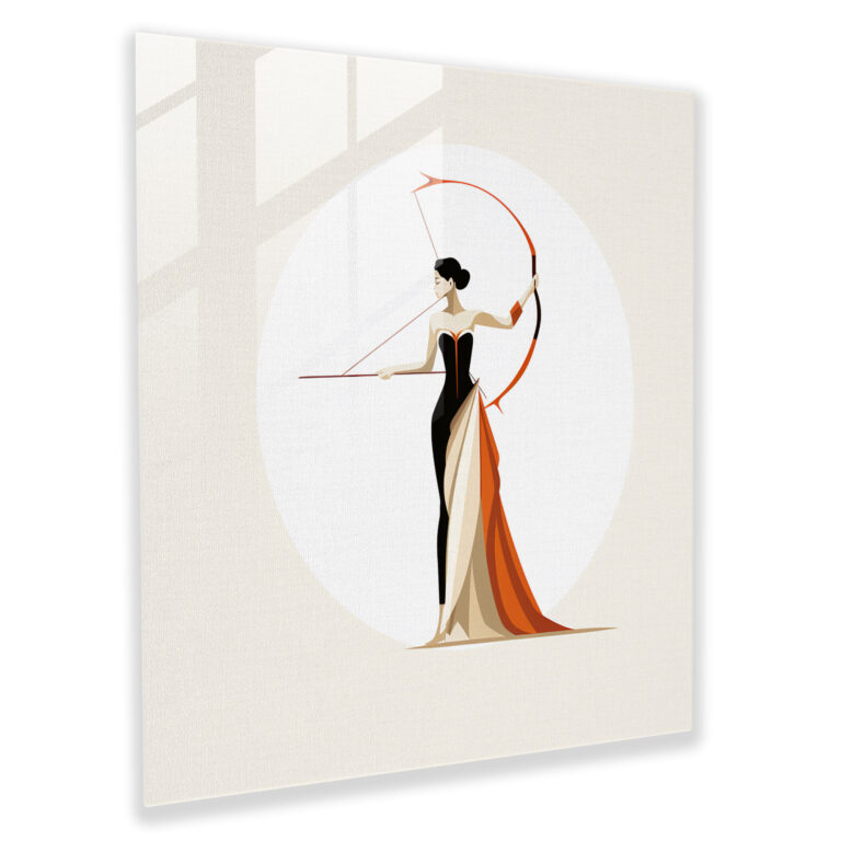 The Minimal Amazon Glass Print - Amazon Women, Bow And Arrow, Minimalist Illustration, Wall Decoration