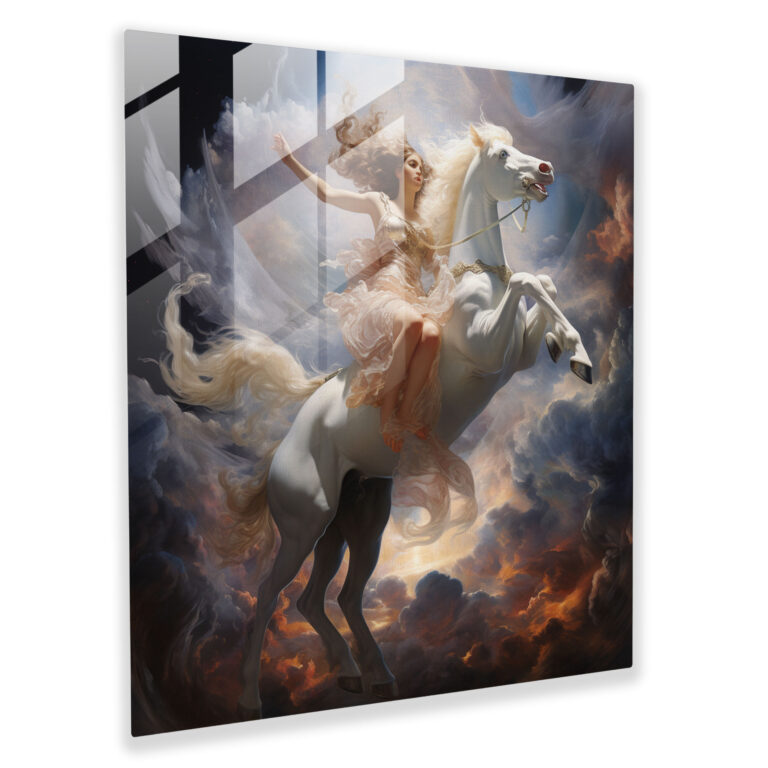Flight Of The Amazon Glass Print - Amazon Women, Mythical Creature, Glass Art, Flight
