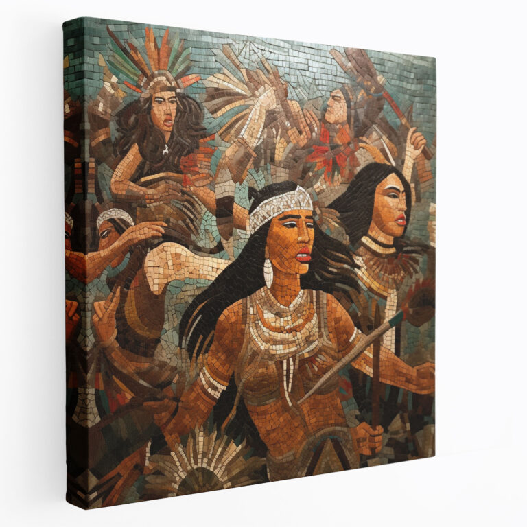 Amazon Women Mosaic Canvas Print - Amazon Women, Fierce Warriors, Intricate Details, Mosaic Artwork