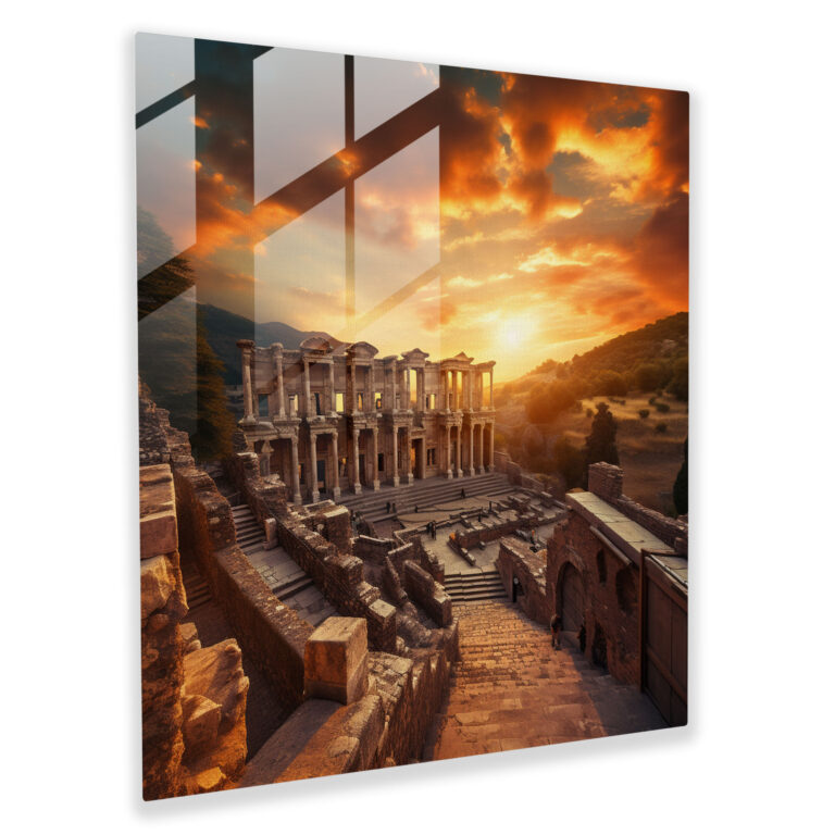 Anatolia Glass Print - Sunset Over Ephesus Ruins - Anatolia, Wall Decoration, Ancient Ruins, Glass Print