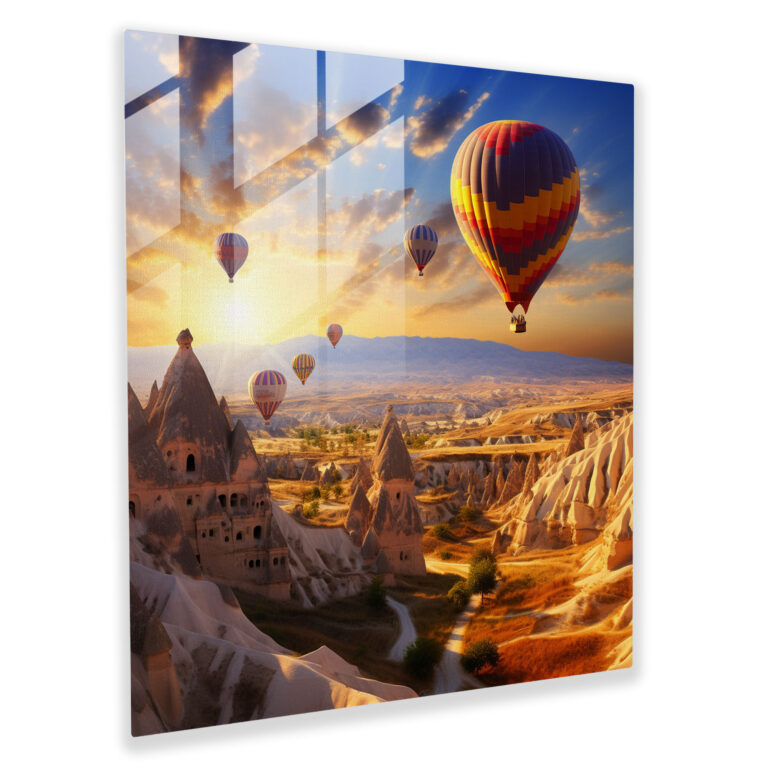Anatolia Glass Print - Hot Air Balloon Ride Over Goreme - Anatolia, Fairy Chimneys, Glass Art, Hot Air Balloon Ride