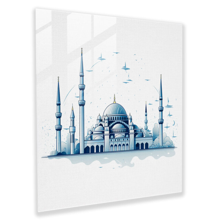 Anatolia Minimalist Glass Print - Anatolia, Blue Mosque, Clean White Backdrop, Elegance