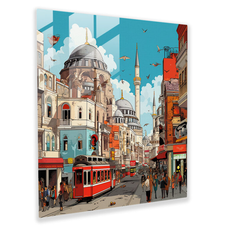 Anatolia Pop Art Glass Print - Anatolia, Home Decoration, Bustling Street Life, Iconic Landmarks