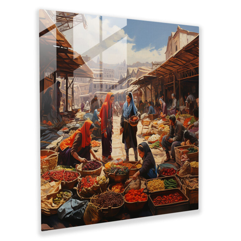 Anatolia Glass Print - Vibrant Market Scene - Anatolia, Wall Decoration, Glass Wall Art, Home Decoration