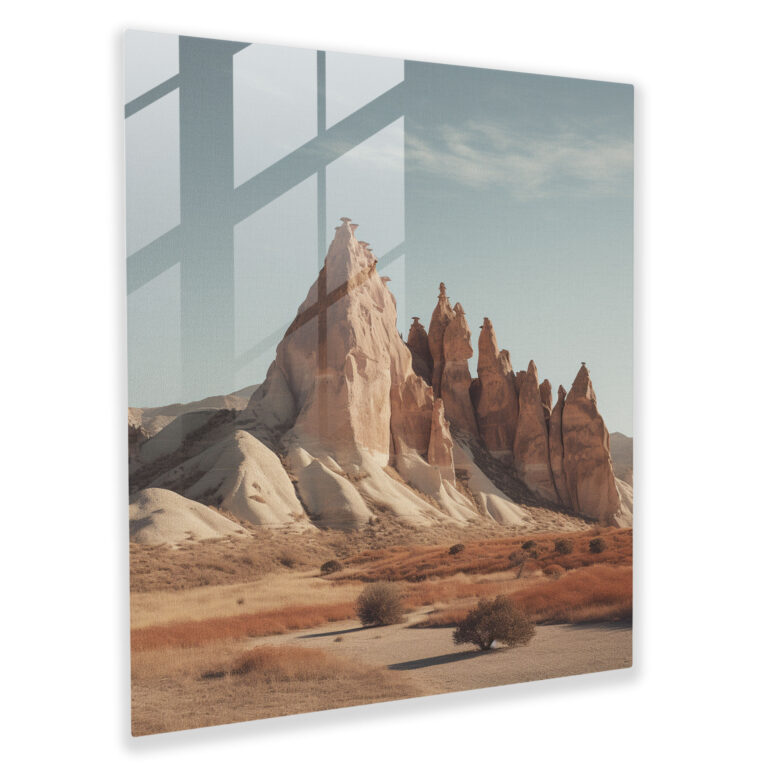 Anatolian Serenity Glass Print - Anatolia, Modern Art, Rock Formations, Cappadocia