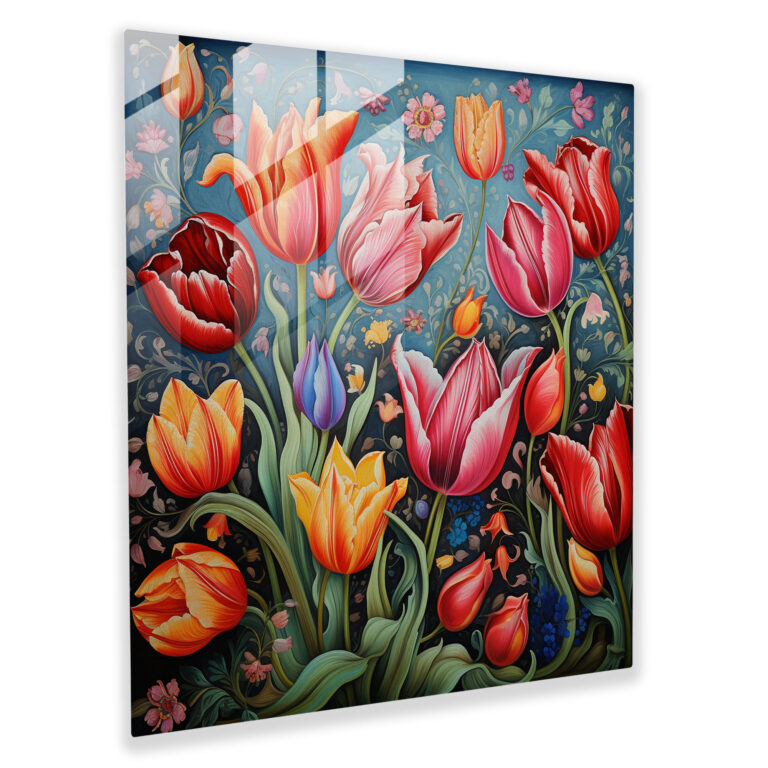 Anatolia Tulip Glass Print - Anatolia, Wall Decoration, Traditional Turkish Painting, Blooming Tulips