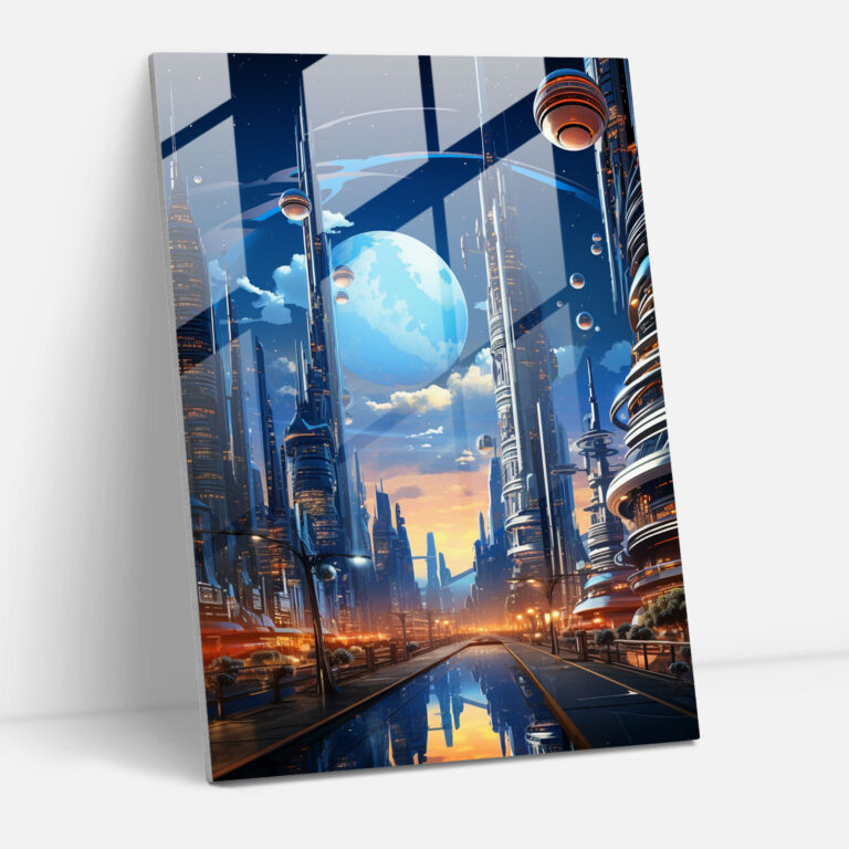 Afrofuturistic City Glass Print - Afro, Technology, Glass Wall Art, Innovation