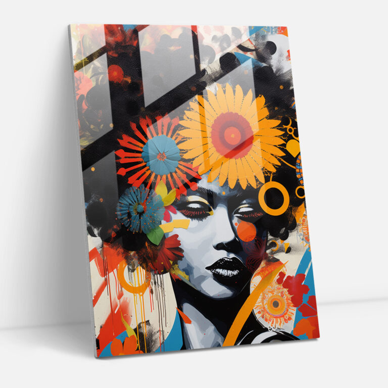 Afro Glass Print - Abstract Collage Glass Wall Art - Afro, Wall Decoration, Glass Art, Home Decoration