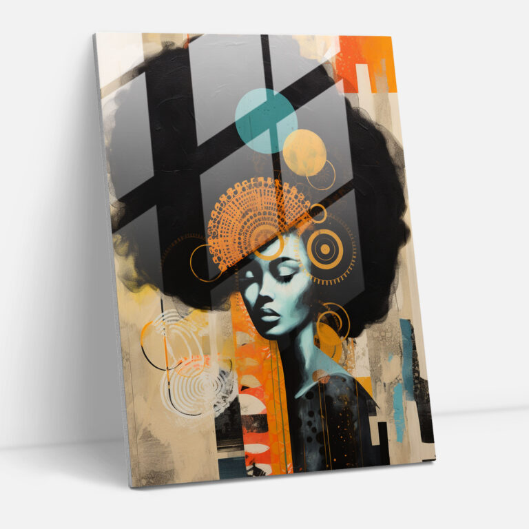 Afro Glass Print - Abstract Mixed Media Collage - Afro, Afro, Modern Design, Glass Print