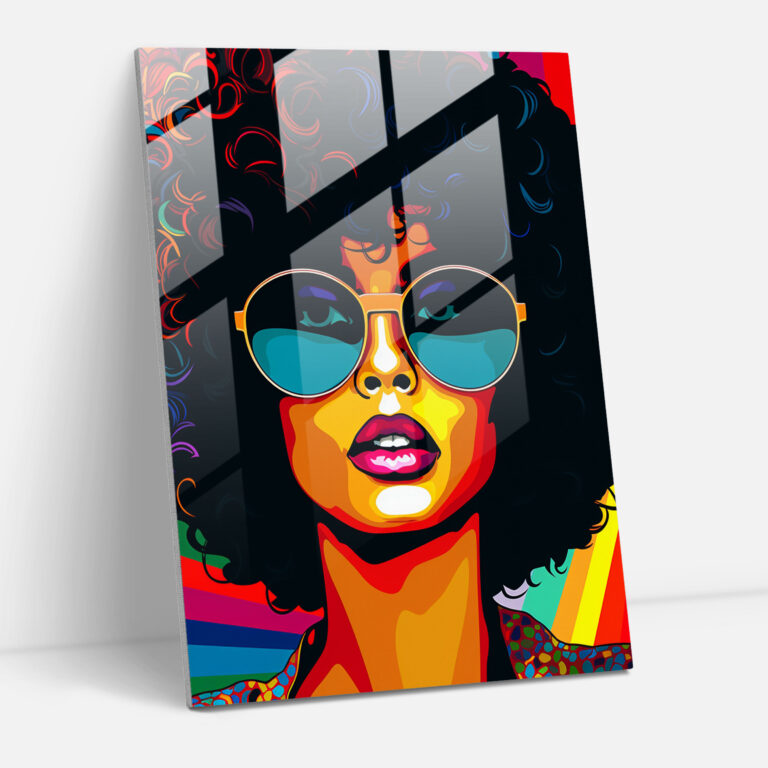 Afro Pop Art Glass Print - Afro, Colorful Illustration, Trendy, Glass Wall Art