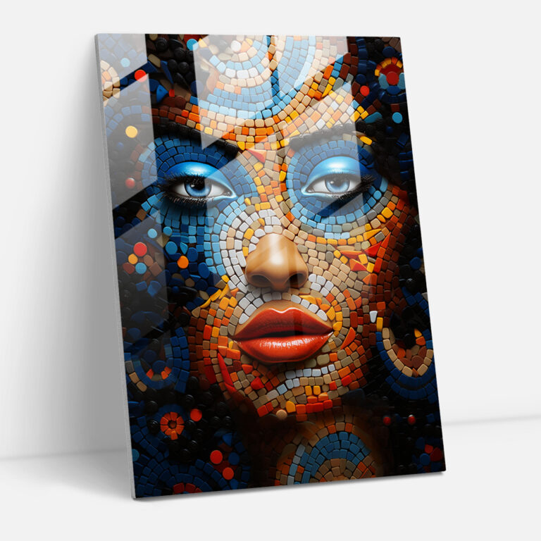 Afro Mosaic Glass Print - Afro, Afro Mosaic, Glass Wall Art, Colorful Tiles