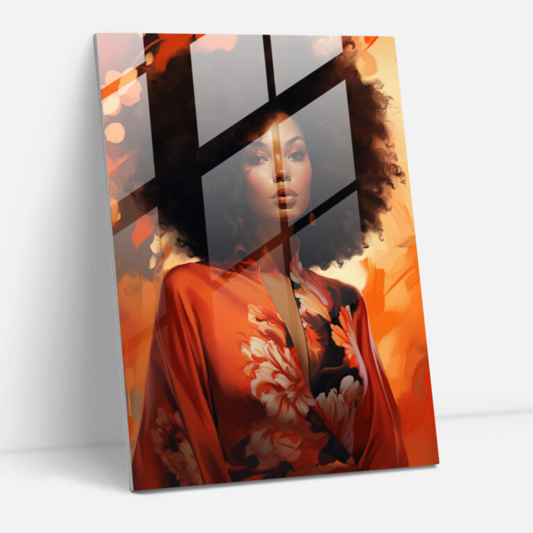 Afro Elegance Glass Print - Afro, Wall Decoration, Glass Wall Art, Close-Up Portrait