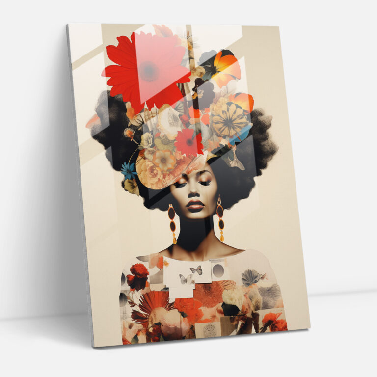 Afro Heritage Glass Print - Afro, Collage Art, Wall Decoration, Glass Art