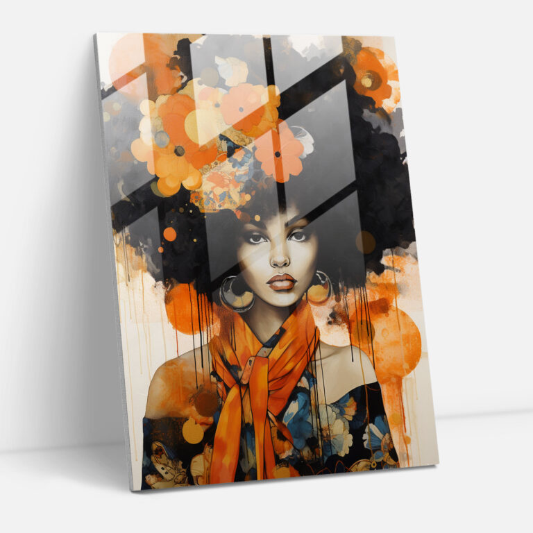 Afro Fusion Glass Print - Afro, Mixed Media Artwork, Glass Art, Glass Print