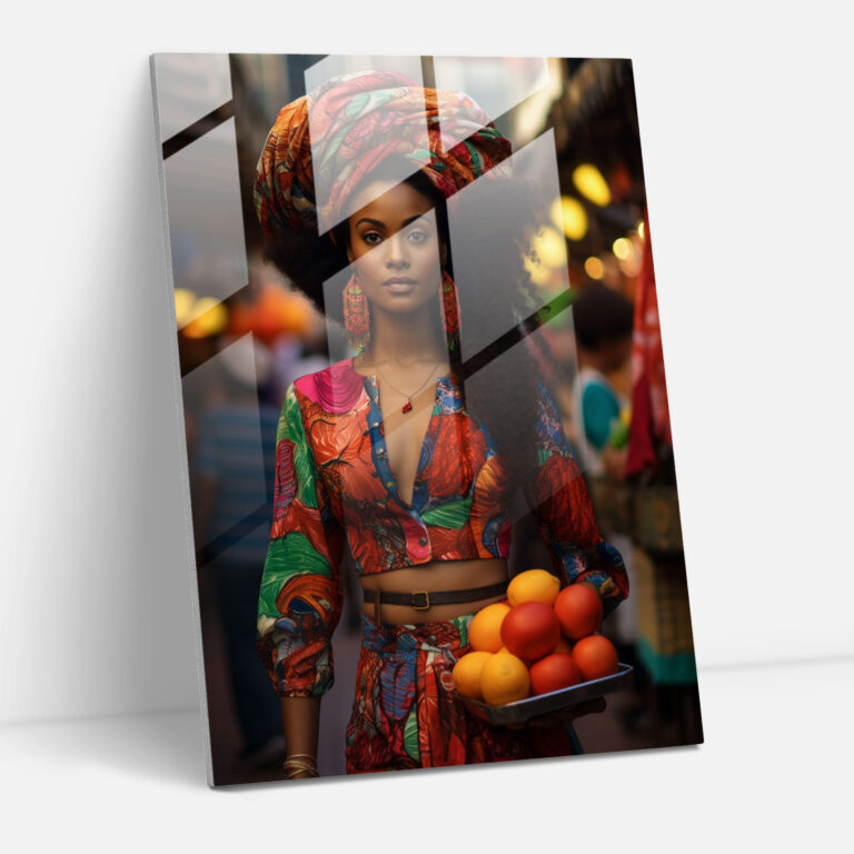 Afro Market Glass Print - Afro, Home Decoration, Bustling Market Scene, Glass Art