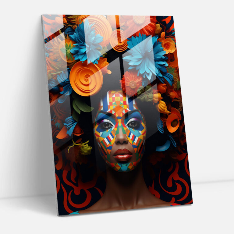 Abstract Afro Glass Print - Afro, Vibrant Colors, Glass Print, Abstract
