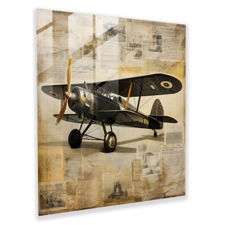Airplane Glass Print - Airplane, Golden Age, Handwritten, Modern Art